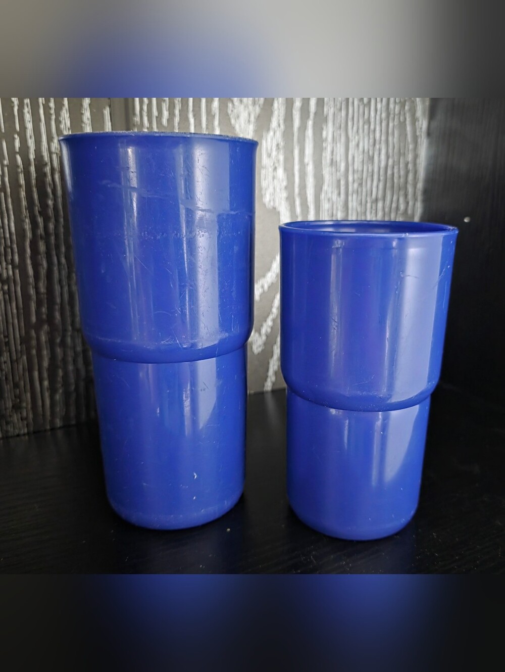 Vintage Tupperware Set Of 2 Blue Plastic Tumblers